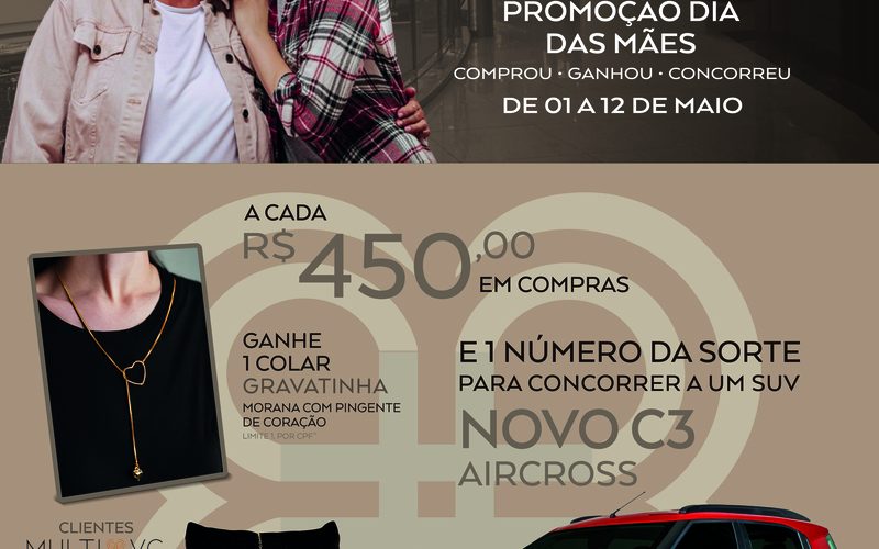 Shopping Santa Úrsula vai sortear o novo Citroën C3 Aircross e presentear clientes com colar, na campanha de Dia das Mães