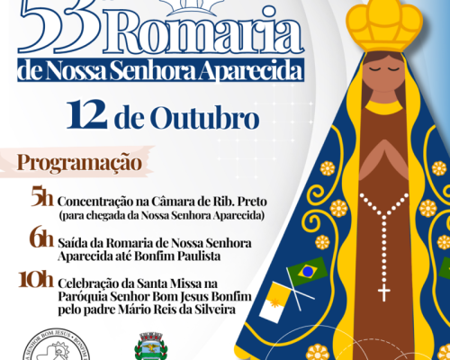 53ª Romaria de Nossa Senhora Aparecida acontece neste sábado (12) e deve reunir milhares de fiéis