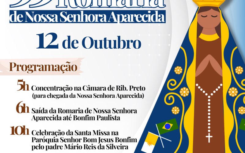 53ª Romaria de Nossa Senhora Aparecida acontece neste sábado (12) e deve reunir milhares de fiéis