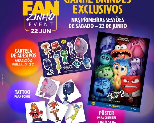 “Divertida Mente 2” terá Fanzinho Event na UCI com brindes exclusivos no dia 22 de junho