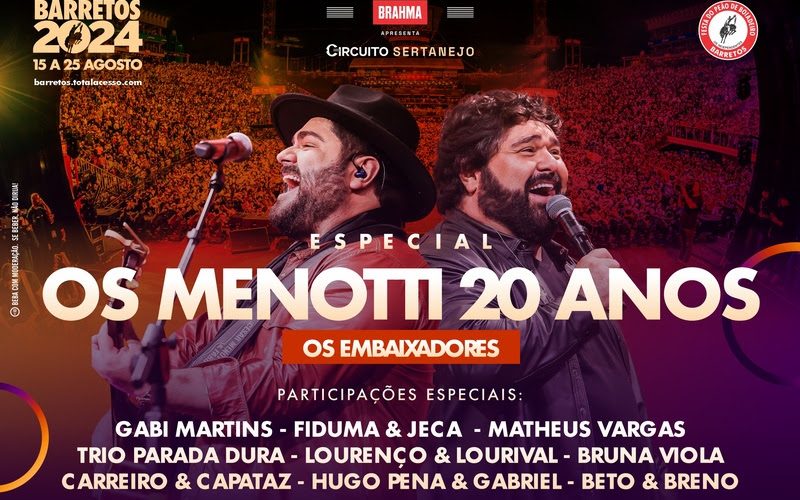 Festa do Peão de Barretos: embaixadores Cesar Menotti & Fabiano fazem show inédito com convidados na quarta, 21/08